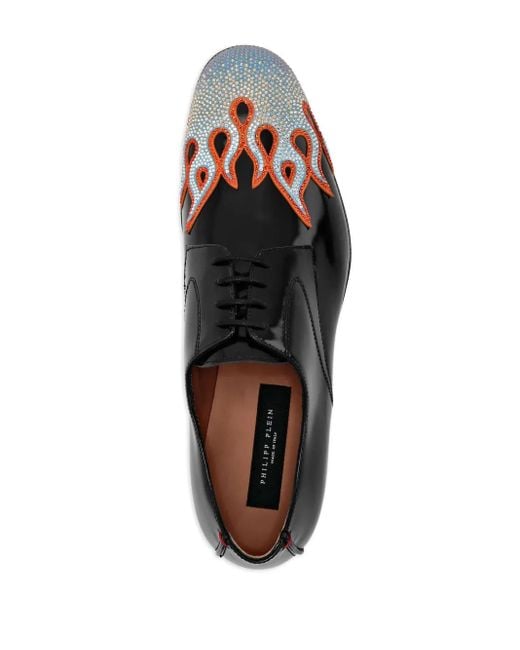 Philipp Plein Black Flame-Embellished Derby Shoes for men
