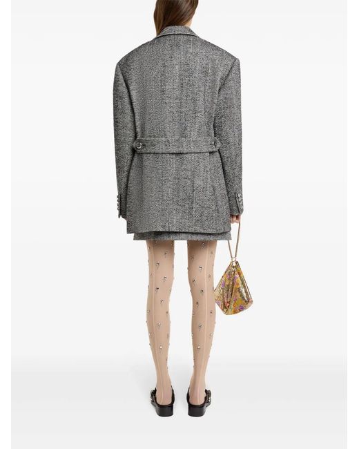 Rabanne Black Herringbone-Pattern Wool Blazer