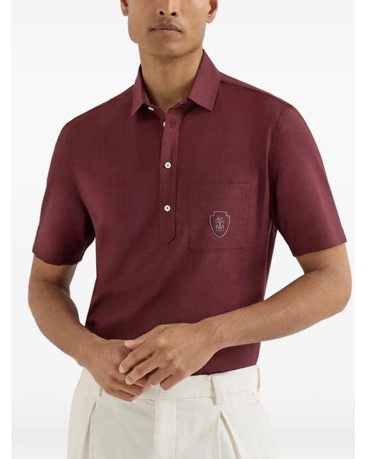 Brunello Cucinelli Red Logo-Detail Polo Shirt for men
