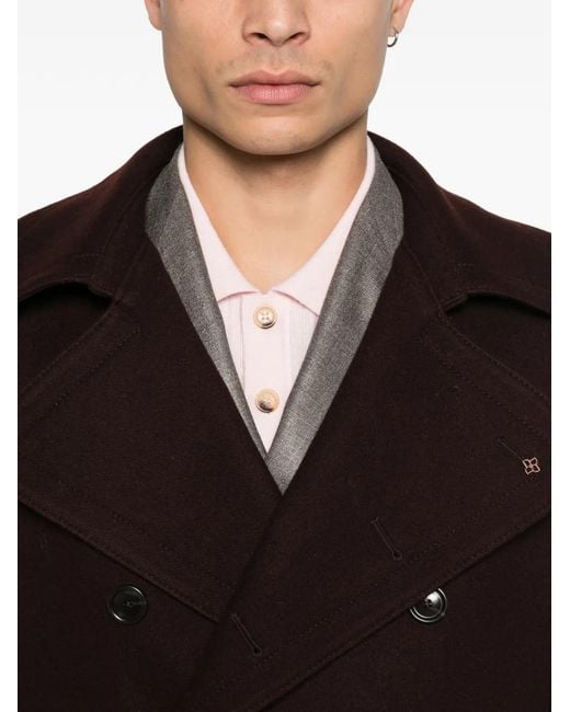 Tagliatore Black Double-Breasted Coat for men