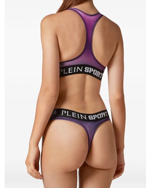 Philipp Plein Purple Logo-Tape Racerback Lingerie Set