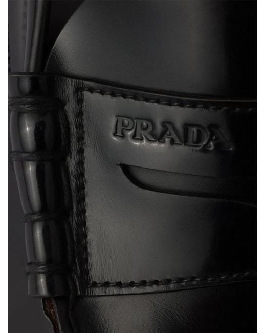 Prada Black Brushed-Leather Loafers for men