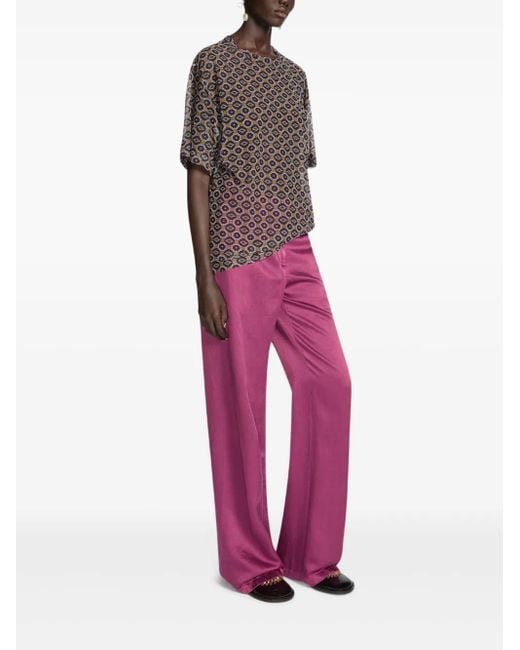 Dries Van Noten Brown Geometric-Print Semi-Sheer Top