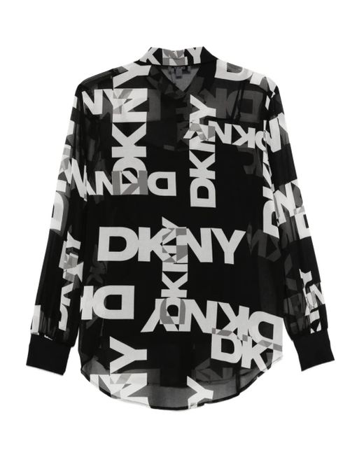 DKNY Black Button-Down Logo-Print Shirt
