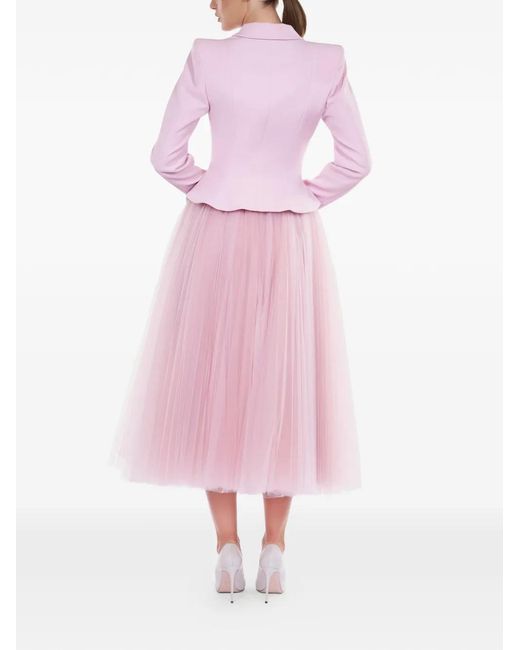 ARAFTU Pink Double-Breasted Tulle-Panel Dress