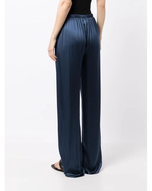 Woera Blue Drawstring-Waist Silk Palazzo Trousers