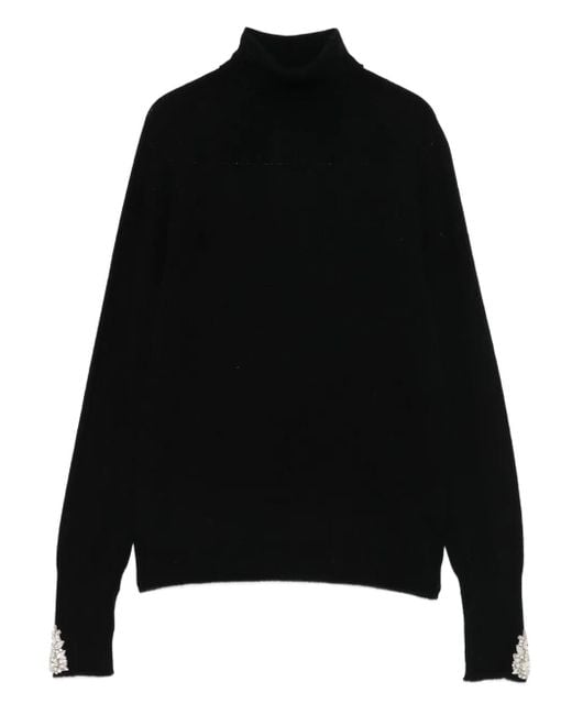 La Petite Robe Di Chiara Boni Black Crystal-Embellished Roll-Neck Knitwear