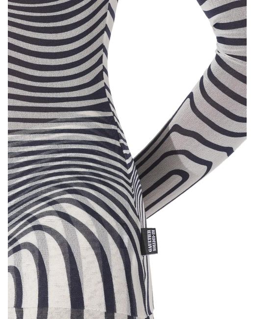 Jean Paul Gaultier Blue Long-Sleeve Morphing-Stripes Top
