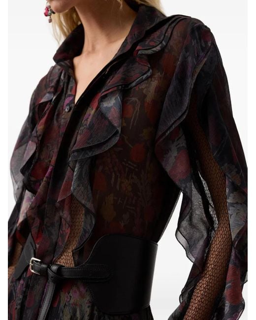 Ralph Lauren Black Ruffled Floral-Print Midi Dress