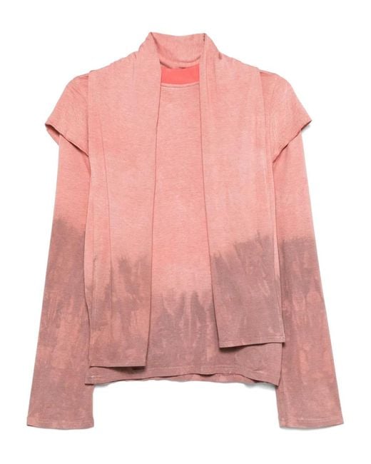 Charlie Constantinou Pink Built-In-Scarf Long-Sleeve T-Shirt for men