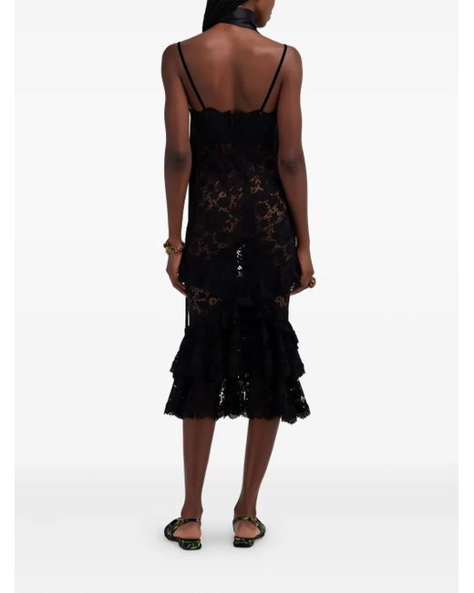 Roberto Cavalli Black Lace Ruffled Dress