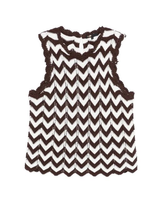 Maje White Chevron Crochet Top