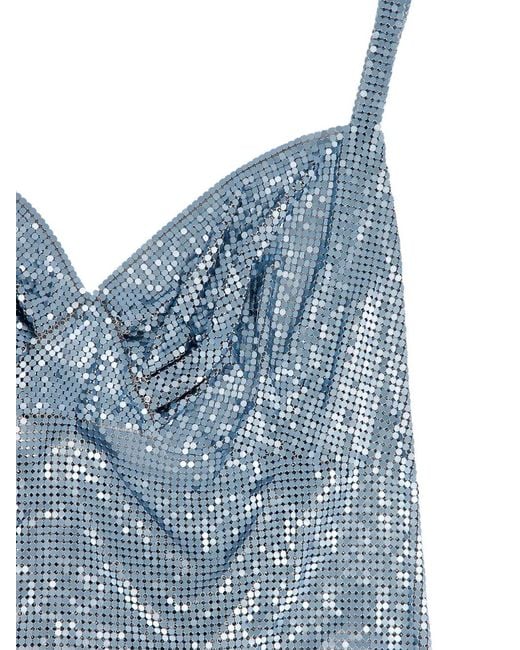 Rabanne Blue Chainmail Gathered Maxi Dress