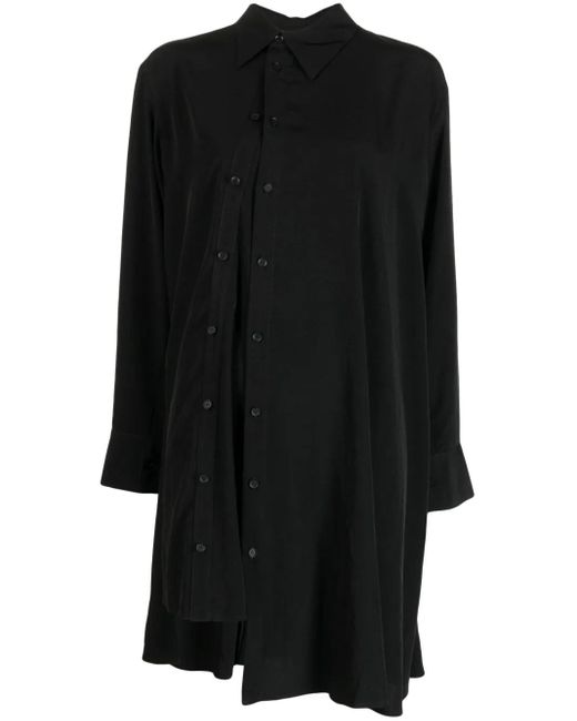 Yohji Yamamoto Black Asymmetric Decorative Button-Detail Shirt