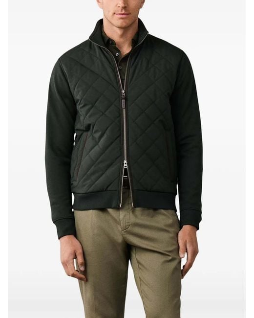 Hackett Black Quilted Zip-Up Sweatshirt for men