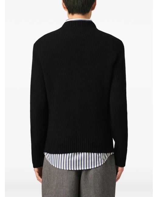 AMI Black Crewneck Cashmere Sweater With Ami De Coeur for men