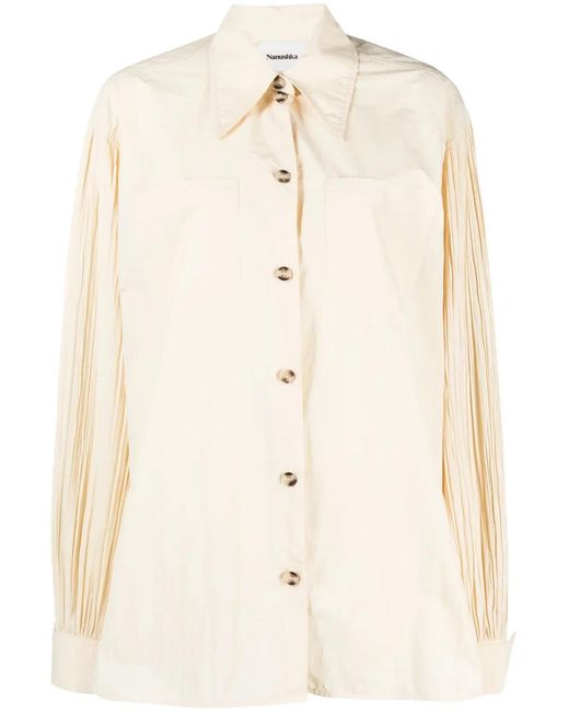 Nanushka Natural Nele Pleated-Sleeves Poplin Shirt