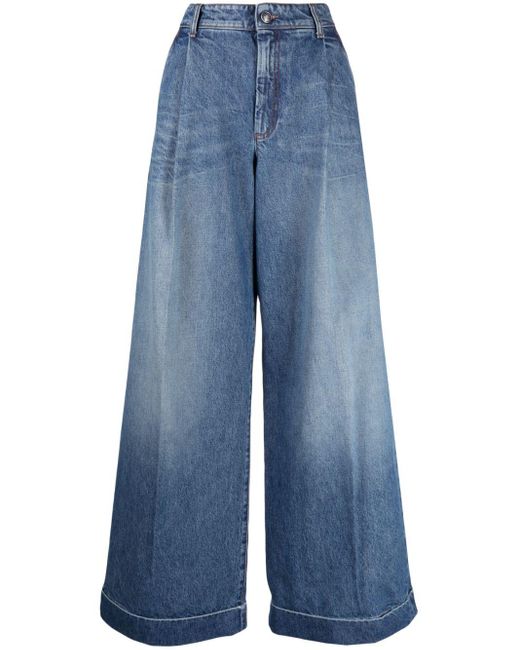 Sportmax Blue Pleated Wide-leg Jeans