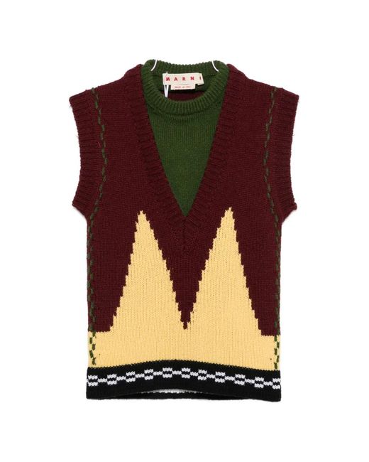 Marni Black Intarsia-Knit V-Neck Sweater Vest