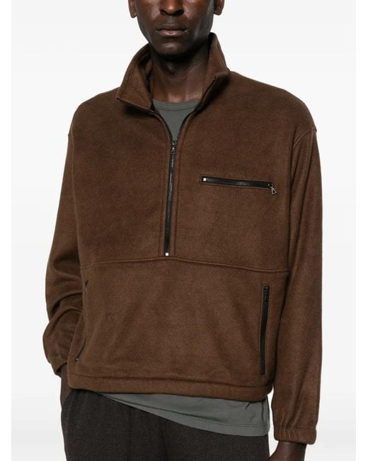 Auralee Brown Half-Zip Fleece Sweatshirt for men