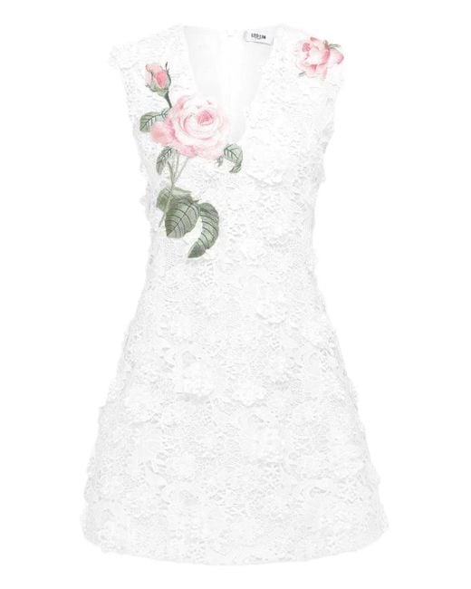 LEO LIN White Briana Rose-Embroidery Lace Dress