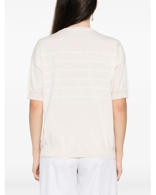Peserico White Stripes Crew Neck T-Shirt