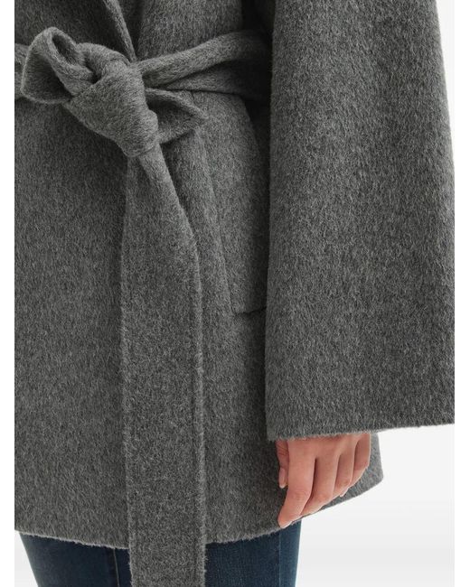B+ AB Gray Double-Breasted Belted Coat