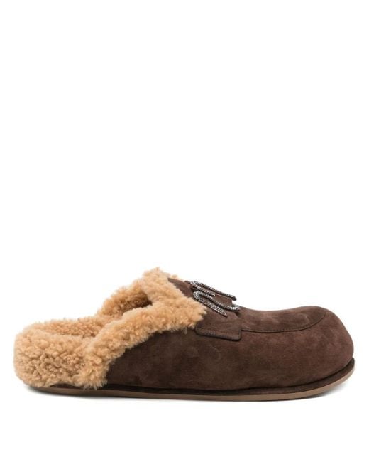 Rene Caovilla Brown Crystal-Embellished Mules
