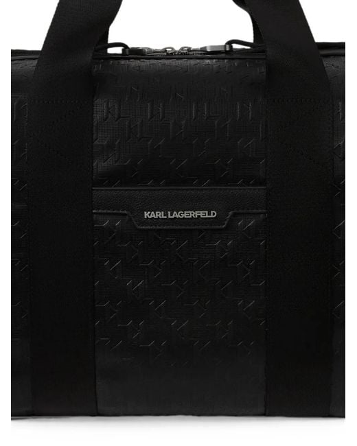 Karl Lagerfeld Black Monogram Perforated Weekender Bag for men