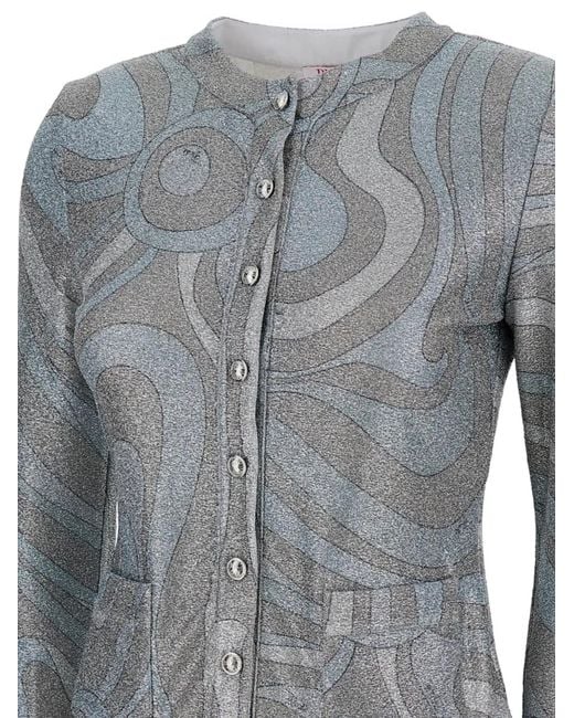 Emilio Pucci Blue Marmo Jersey Lamé Cardigan