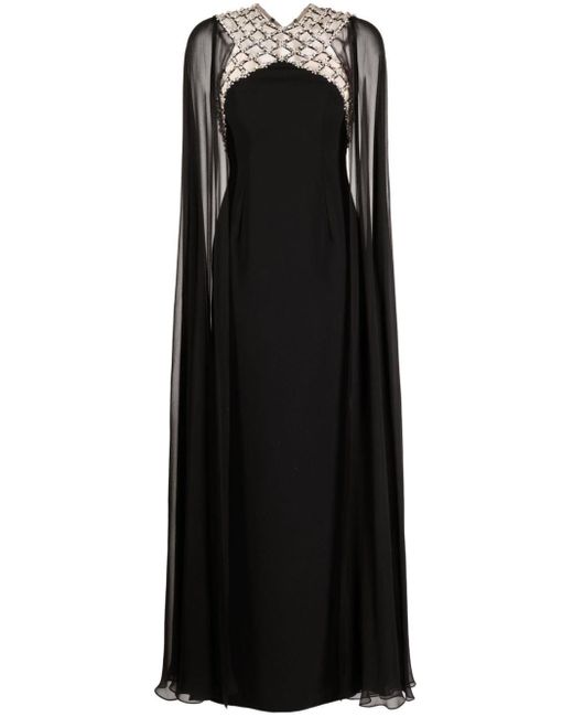 Jenny Packham Black Natalie Embellished Caped Gown