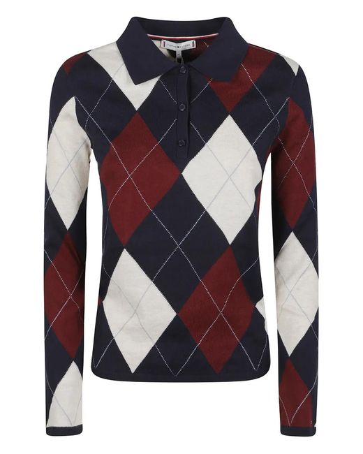 Tommy Hilfiger Blue Polo En Coton À Losanges