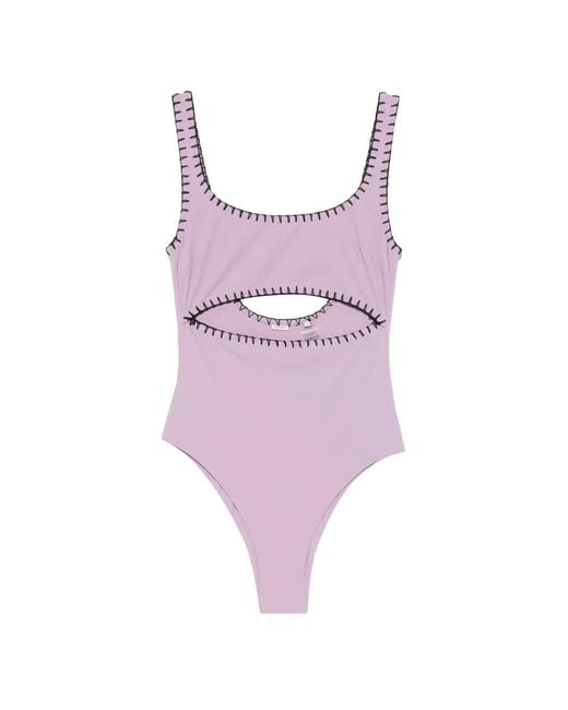 Nanushka Pink Crochet-Trim Cut-Out Swimsuit