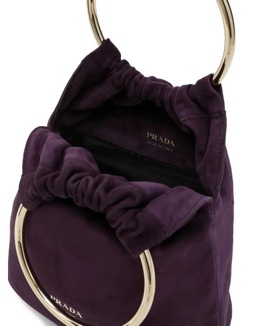 Prada Purple Medium Ring-Handle Suede Bucket Bag