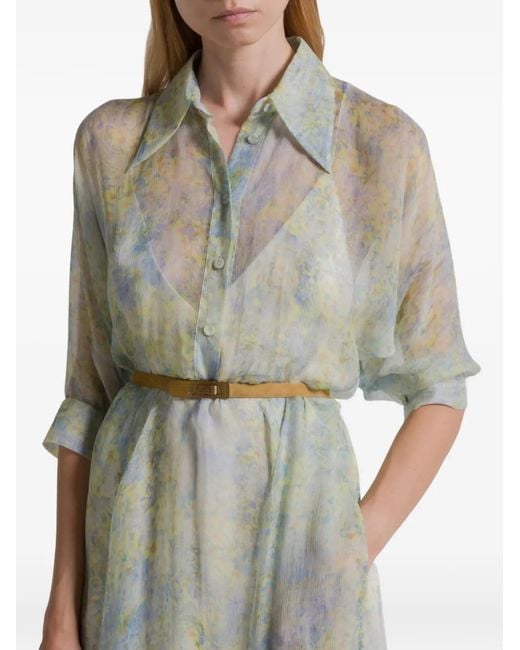 Alberta Ferretti White Pastel Abito Print Silk Midi Dress