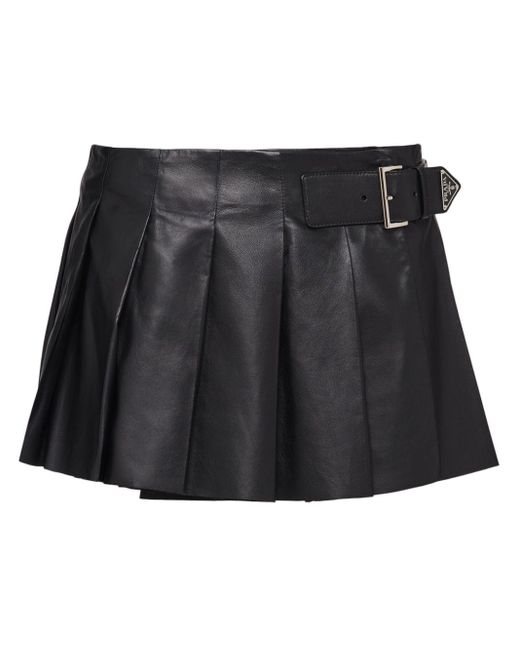 Prada Black Pleated Leather Miniskirt