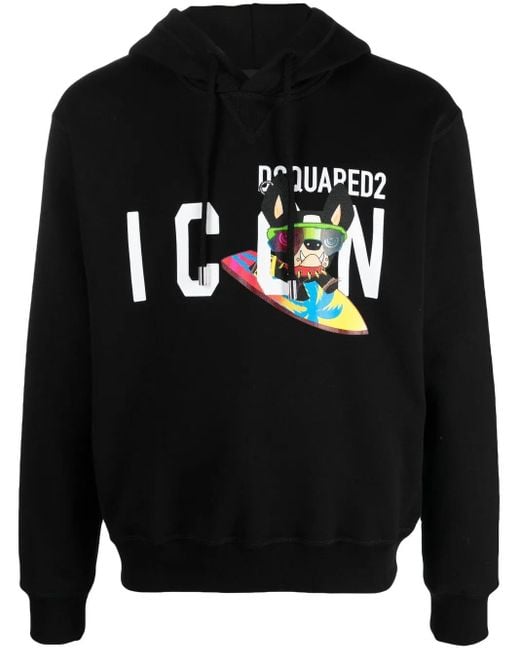DSquared² Black Logo-Print Drawstring Hoodie for men