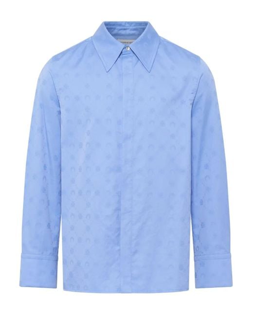 MARINE SERRE Blue Moonogram-Jacquard Poplin Shirt for men