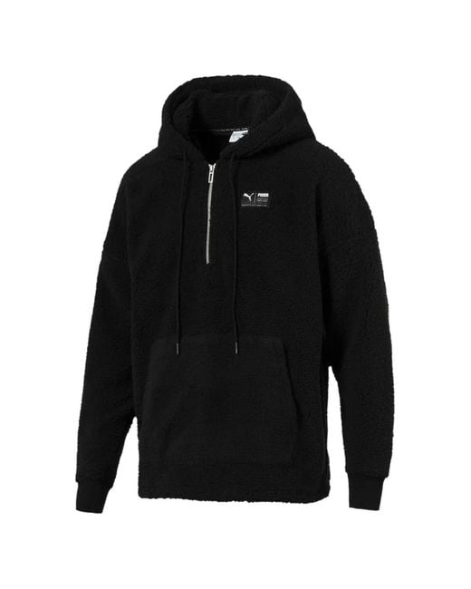 PUMA Black Logo-Patch Fleece Hoodie for men
