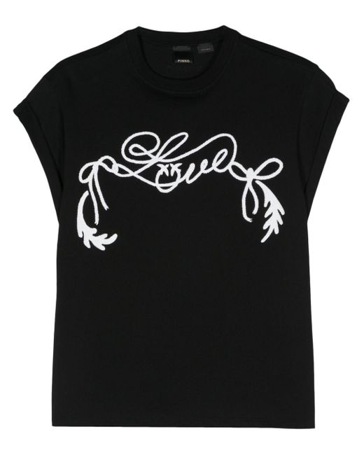 Pinko Love Birds Katoenen T-shirt Met Logoprint in het Black