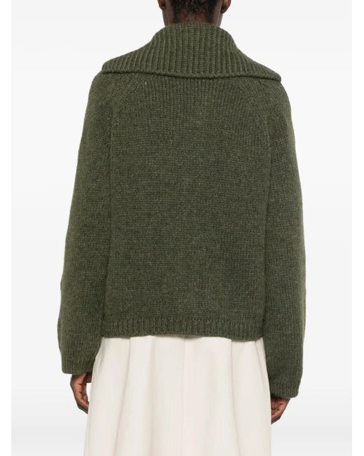 Moncler Green Cable-Knit Zip-Up Cardigan