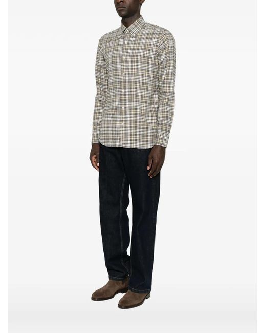 Barba Napoli Gray Check-Pattern Button-Down Shirt for men