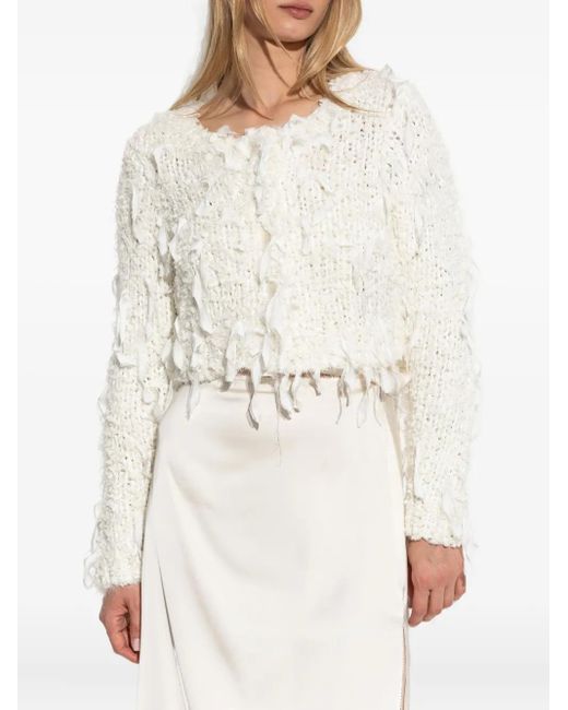 LoveShackFancy White Frayed Cardigan