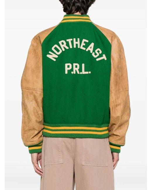 Polo Ralph Lauren Green Leather-Sleeved Varsity Jacket for men