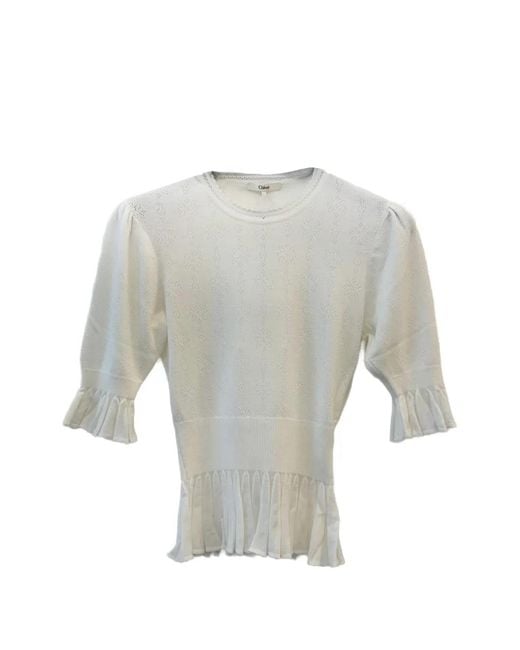 Chloé White Ruffled T-Shirt