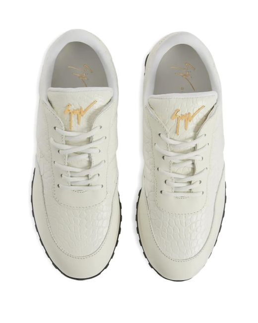 Giuseppe Zanotti White Jimi Crocodile-Effect Leather Sneakers