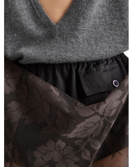Prada White Chantilly Lace Midi-Skirt With Suspender Straps