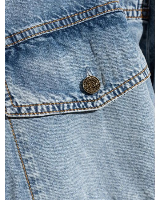 Balmain Blue Faded-Effect Denim Jacket for men
