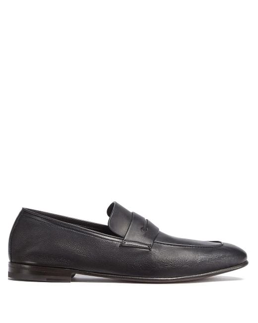 Zegna Gray L'Asola Leather Loafers for men
