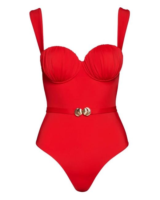 Noire Swimwear Red Belted Ruched Balconette Swimsuit